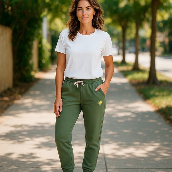 Eubi Green Jogger Sweatpants – Women’s Size Medium – Lemon Logo – 100% Cotton - Picture 1 of 14